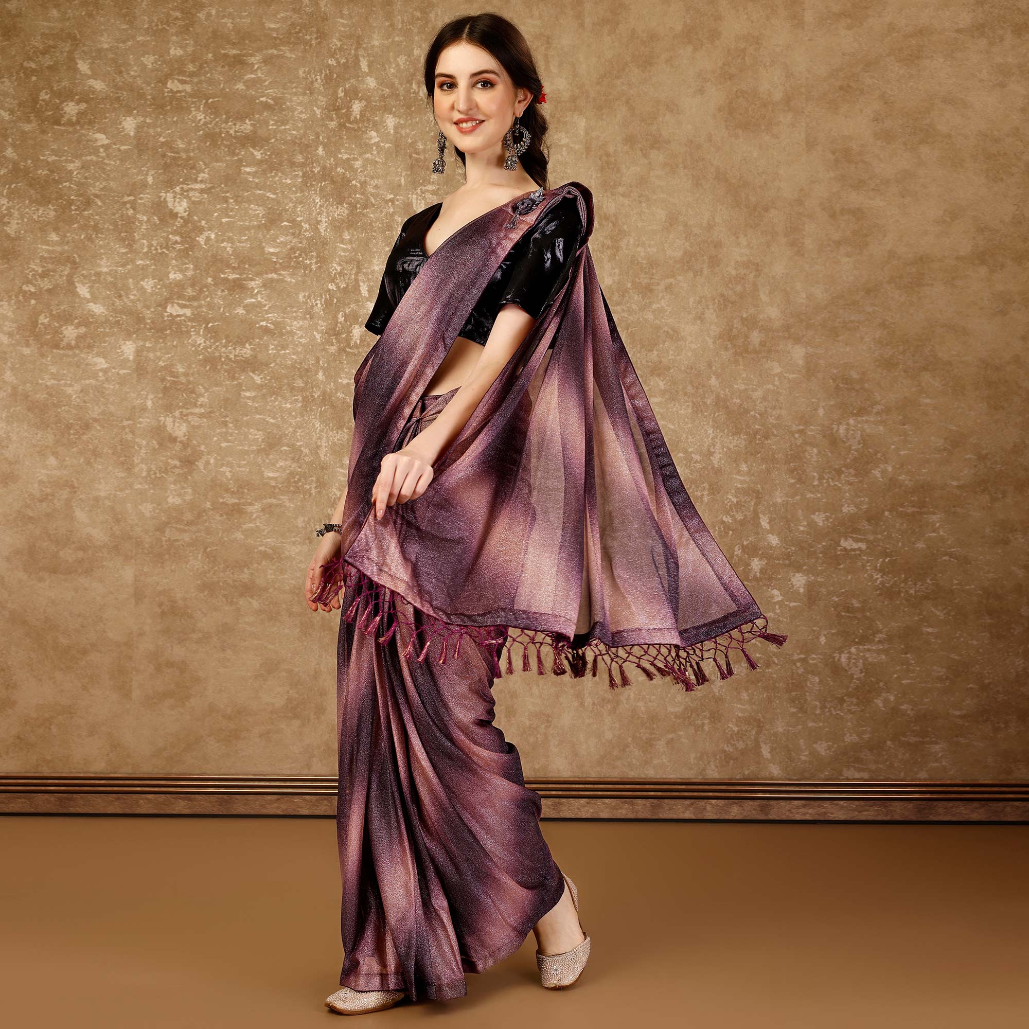Purple Ombre Printed Lycra Ready To Wear Saree
