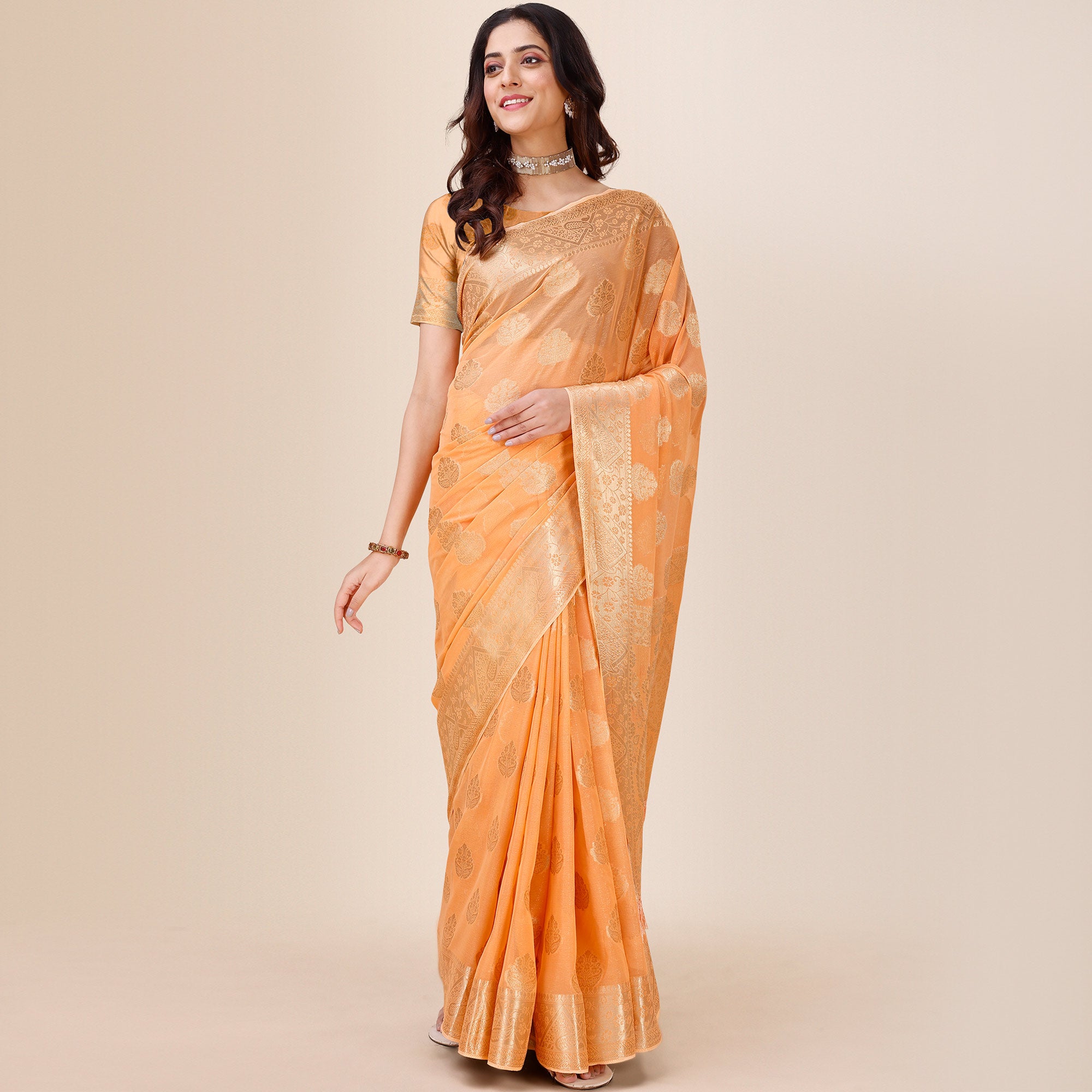 Orange Woven Chiffon Saree