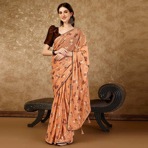Peach Foil Printed Lycra Ready To Wear Saree