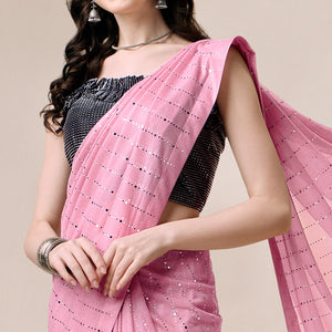 Onion Pink Striped Foil Printed Rayon Saree