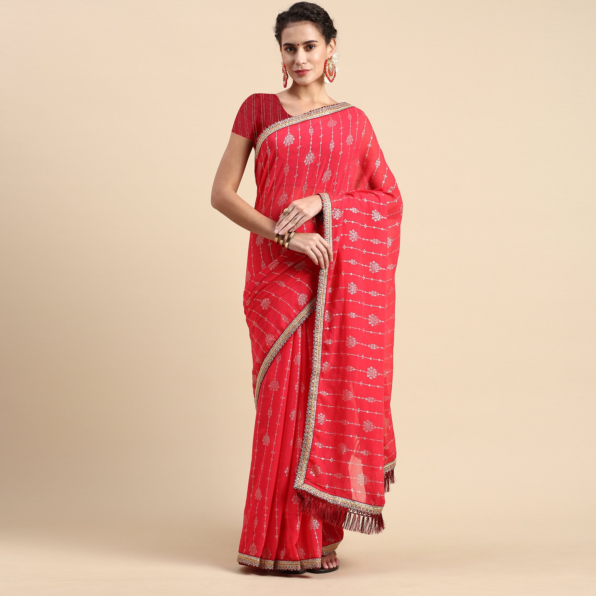 Pink Foil Printed With Fancy Border Zomato Silk Saree