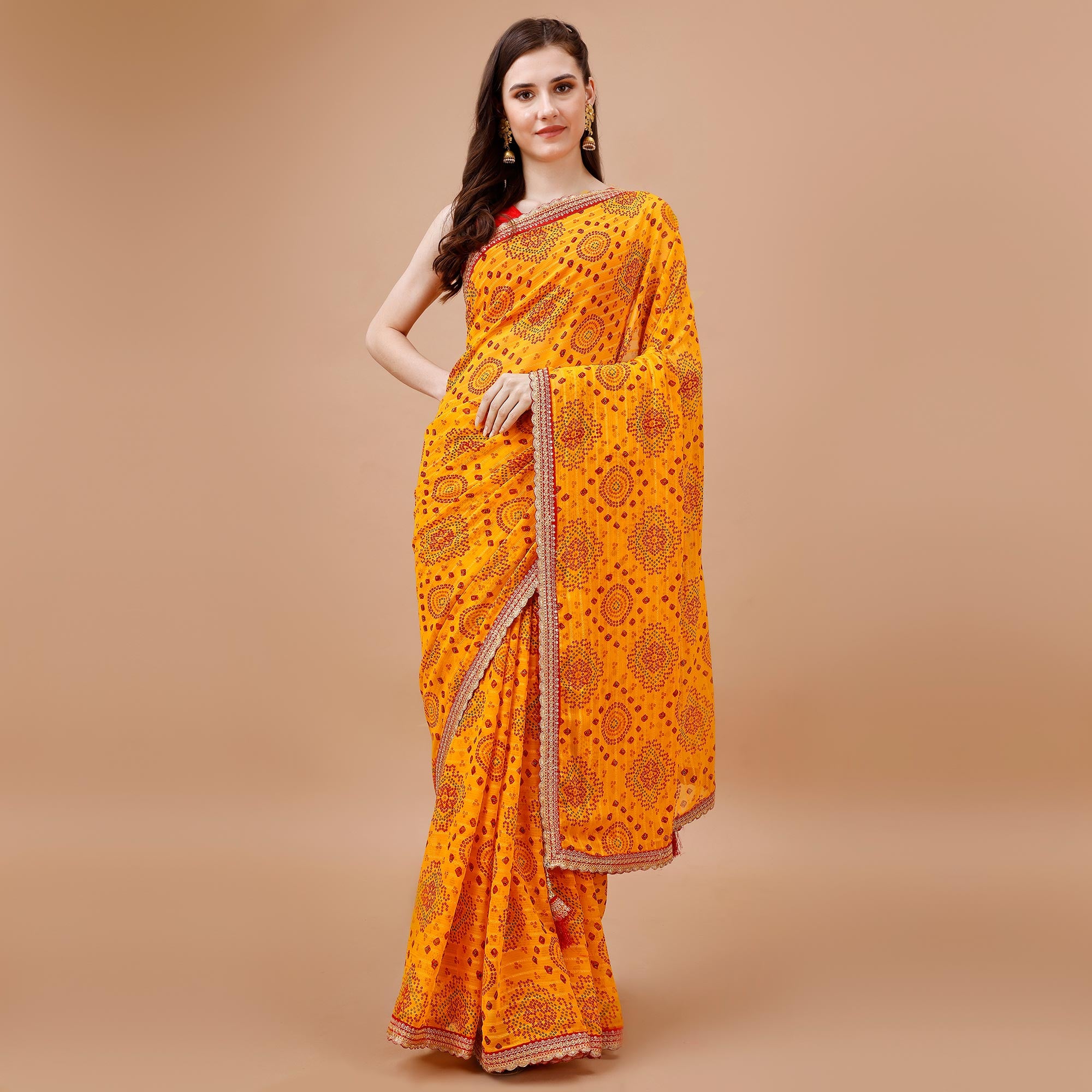 Yellow Bandhani Printed Georgette Saree