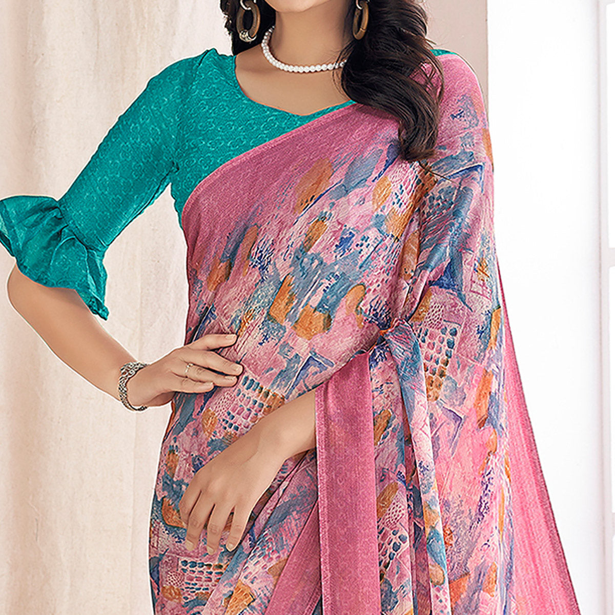 Mauve Printed Chiffon Saree