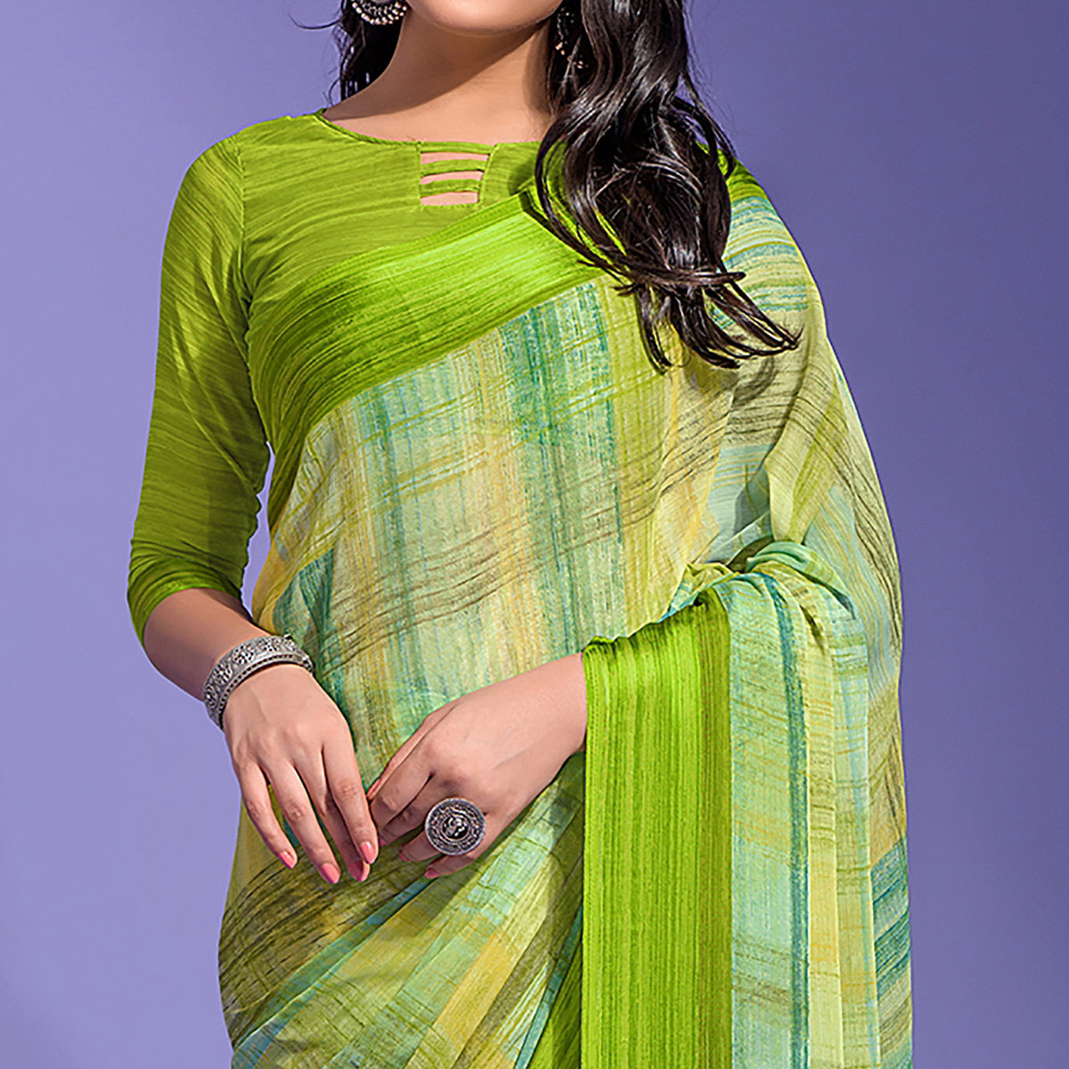 Green Printed Chiffon Saree