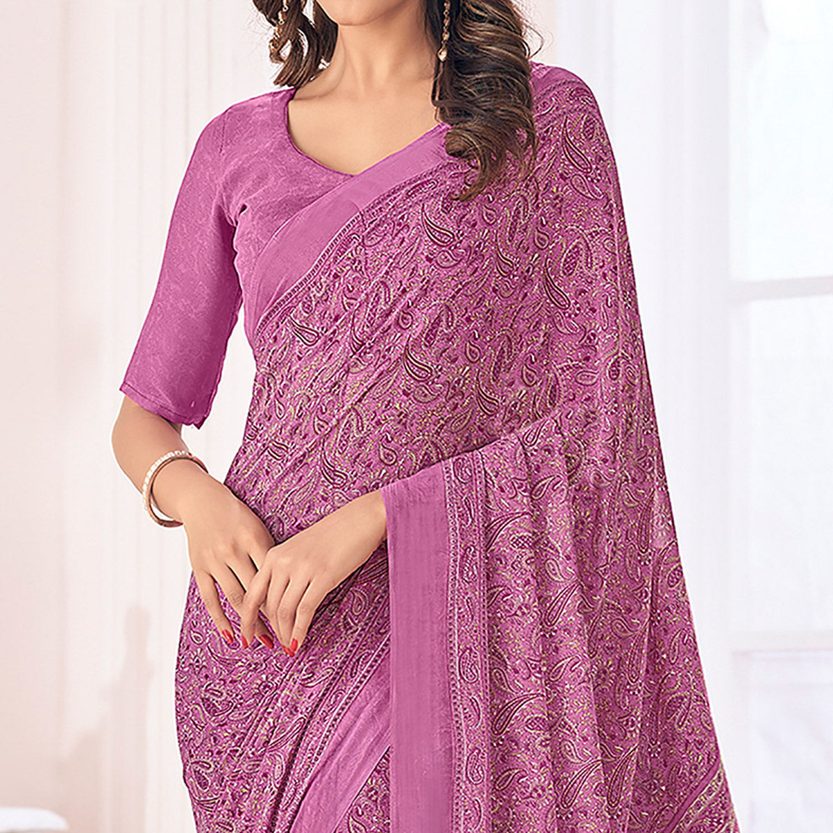 Purple Printed Georgette Saree