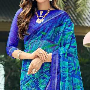 Blue Geometric Printed Chiffon Saree