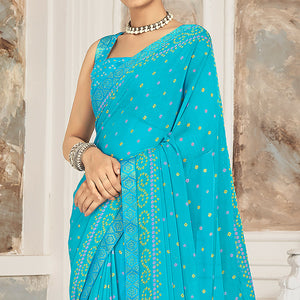 Blue Bandhani Printed Chiffon Saree