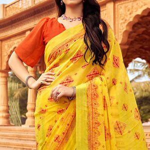 Yellow Floral Printed Chiffon Saree