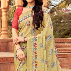 Beige Printed Chiffon Saree
