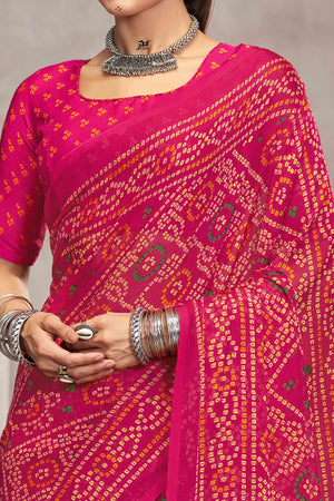 Magenta Chiffon Saree Features Bandhani Print for Casual Occasion