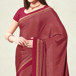 Maroon Floral Printed Crepe Silk Saree