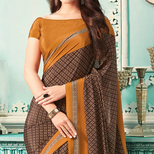 Brown Printed Crepe Silk Saree