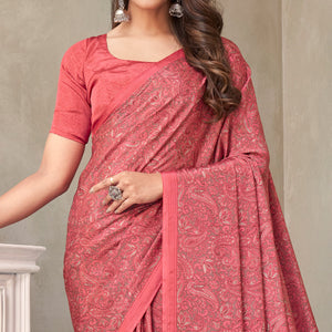 Pink Printed Crepe Saree