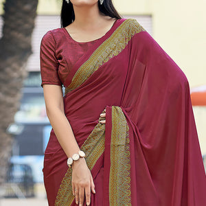 Maroon Printed Crepe Silk Saree