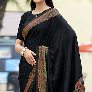 Black Printed Crepe Silk Saree