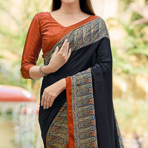 Black Printed Crepe Silk Saree