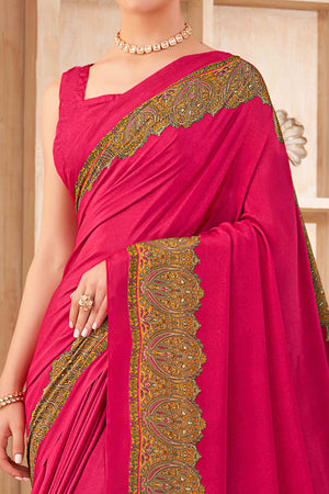 Pink Floral Printed Crepe Silk Saree