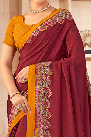 Maroon Floral Printed Crepe Silk Saree