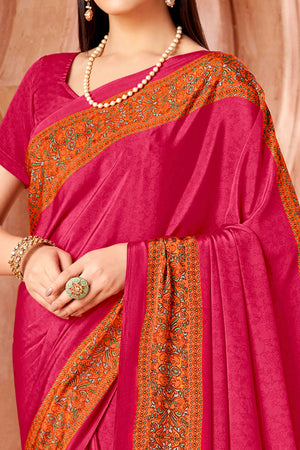 Pink Crepe Silk Saree with Elegant Floral Print Detailing