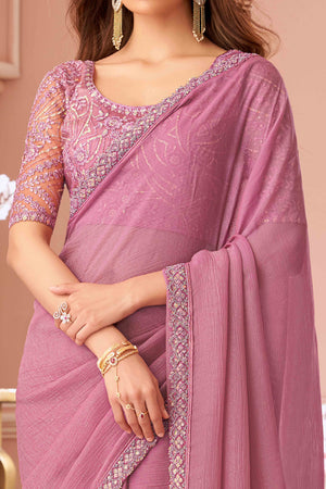 Dusty Pink Sequins Embroidered Georgette Saree