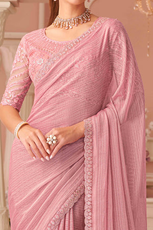 Pink Sequins Embroidered Georgette Saree