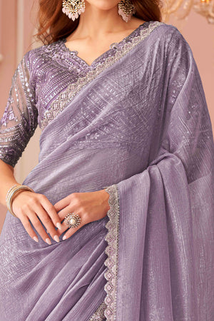 Purple Sequins Embroidered Georgette Saree