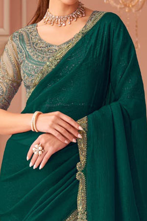 Graceful Green Georgette Saree with Intricate Sequin Embroidery Detailing