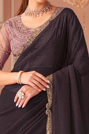 Graceful Wine Georgette Saree with Intricate Sequin Embroidery Detailing