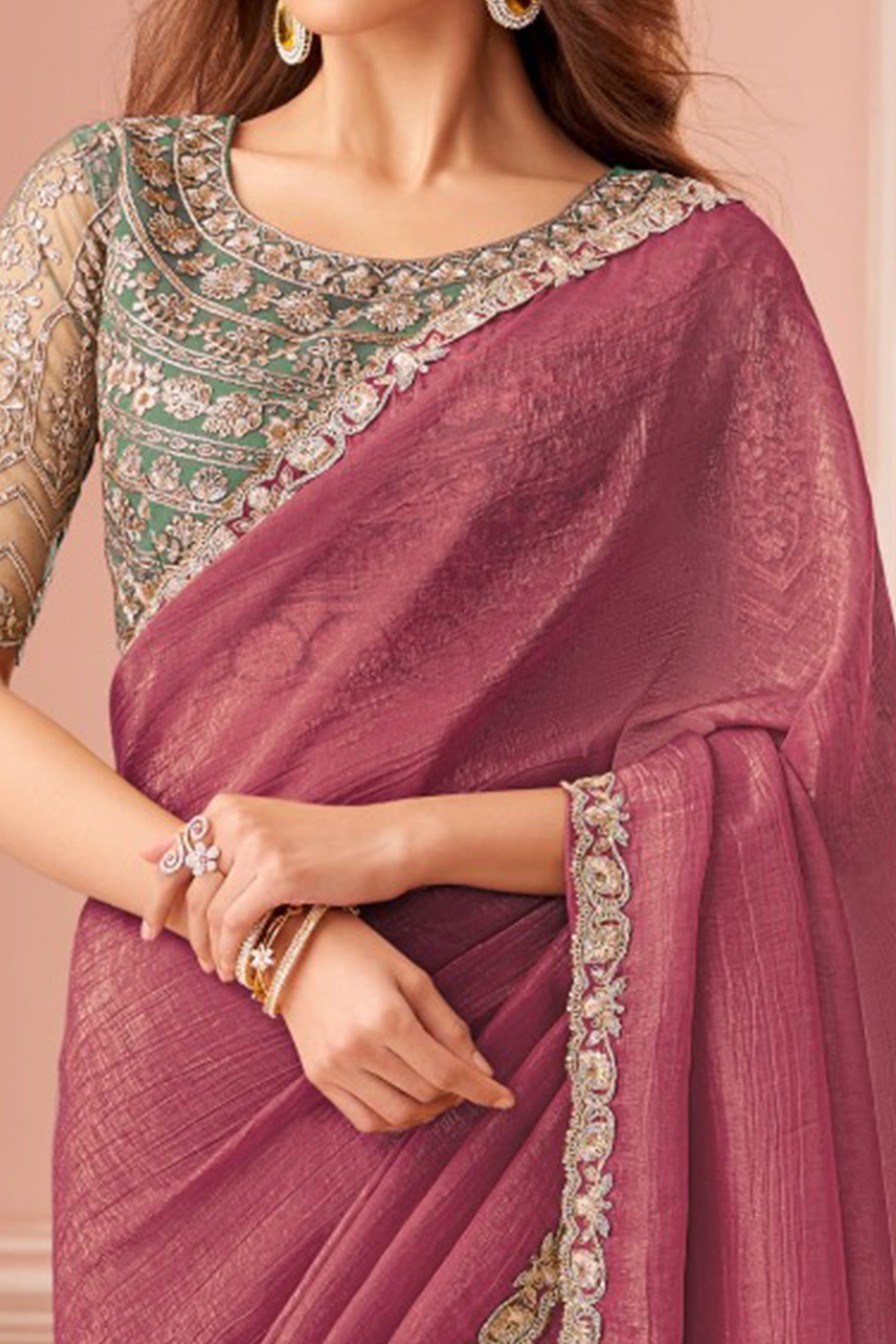 Designer Onion Pink Sequin Embroidered Georgette Saree for Party Functions