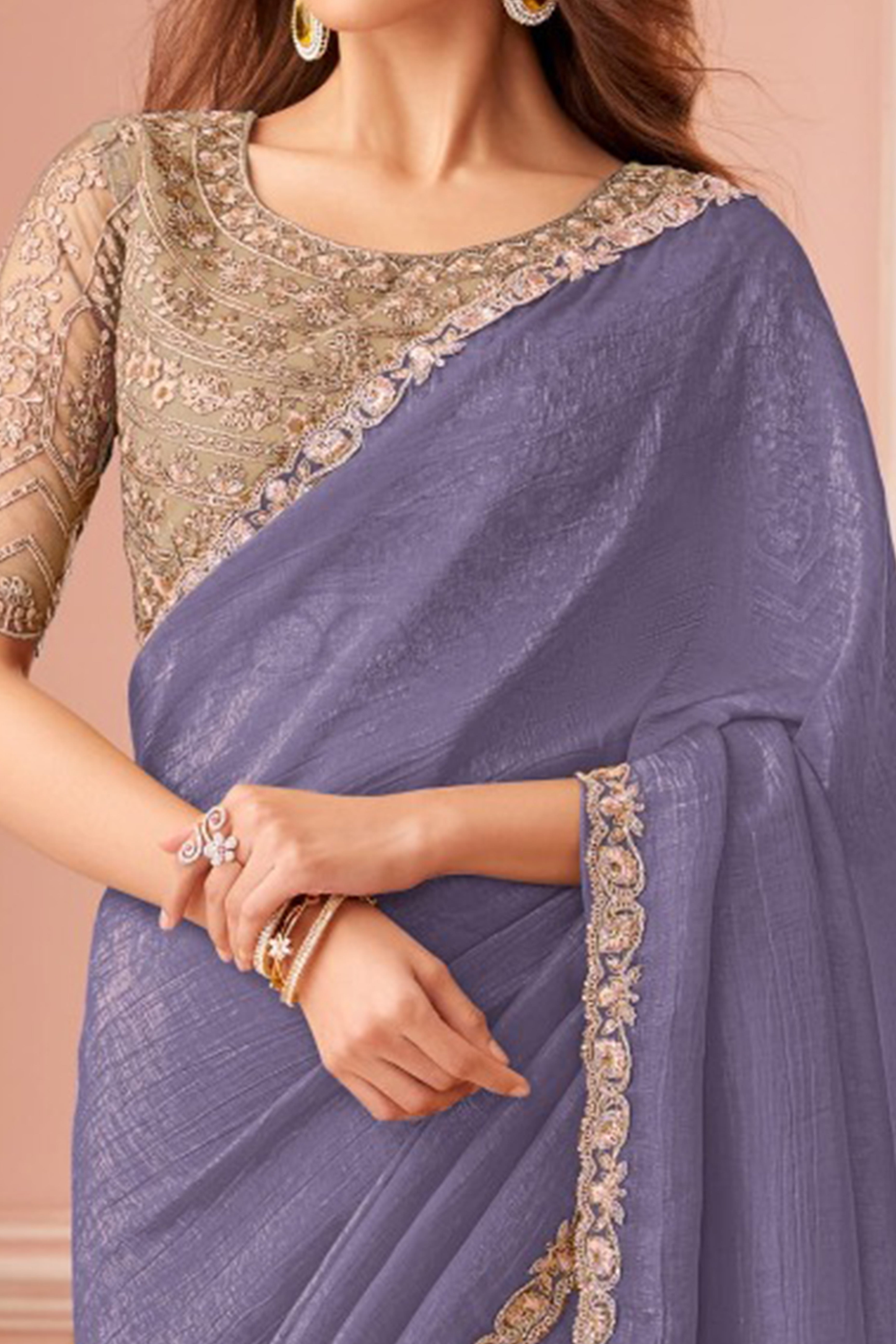 Designer Lavender Sequin Embroidered Georgette Saree for Party Functions