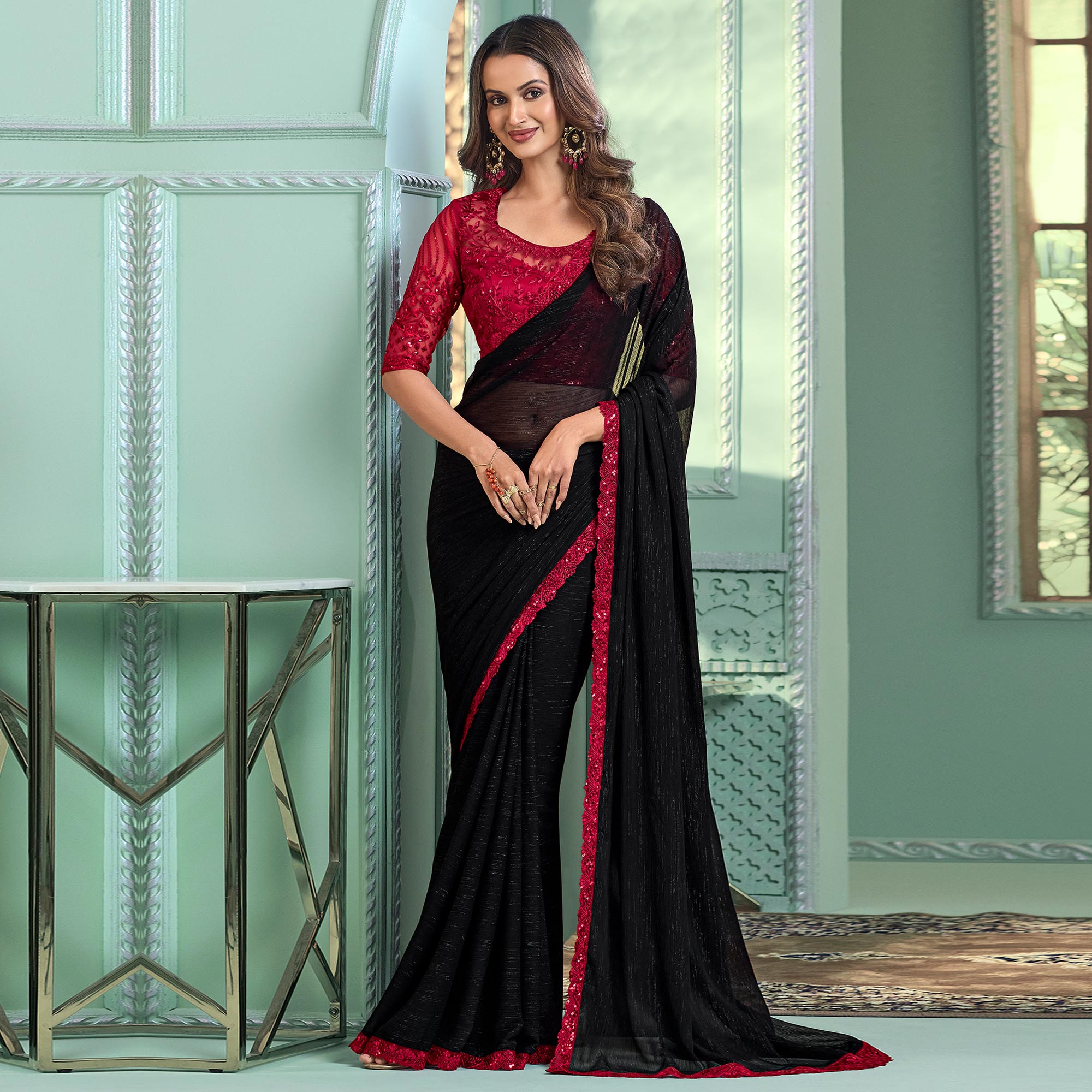 Black Embroidered Chiffon Designer Saree