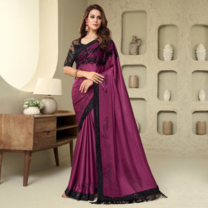 Magenta Sequins Embroidered Georgette Saree