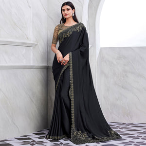 Black Floral Sequins Embroidered Georgette Saree