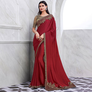 Maroon Floral Sequins Embroidered Georgette Saree