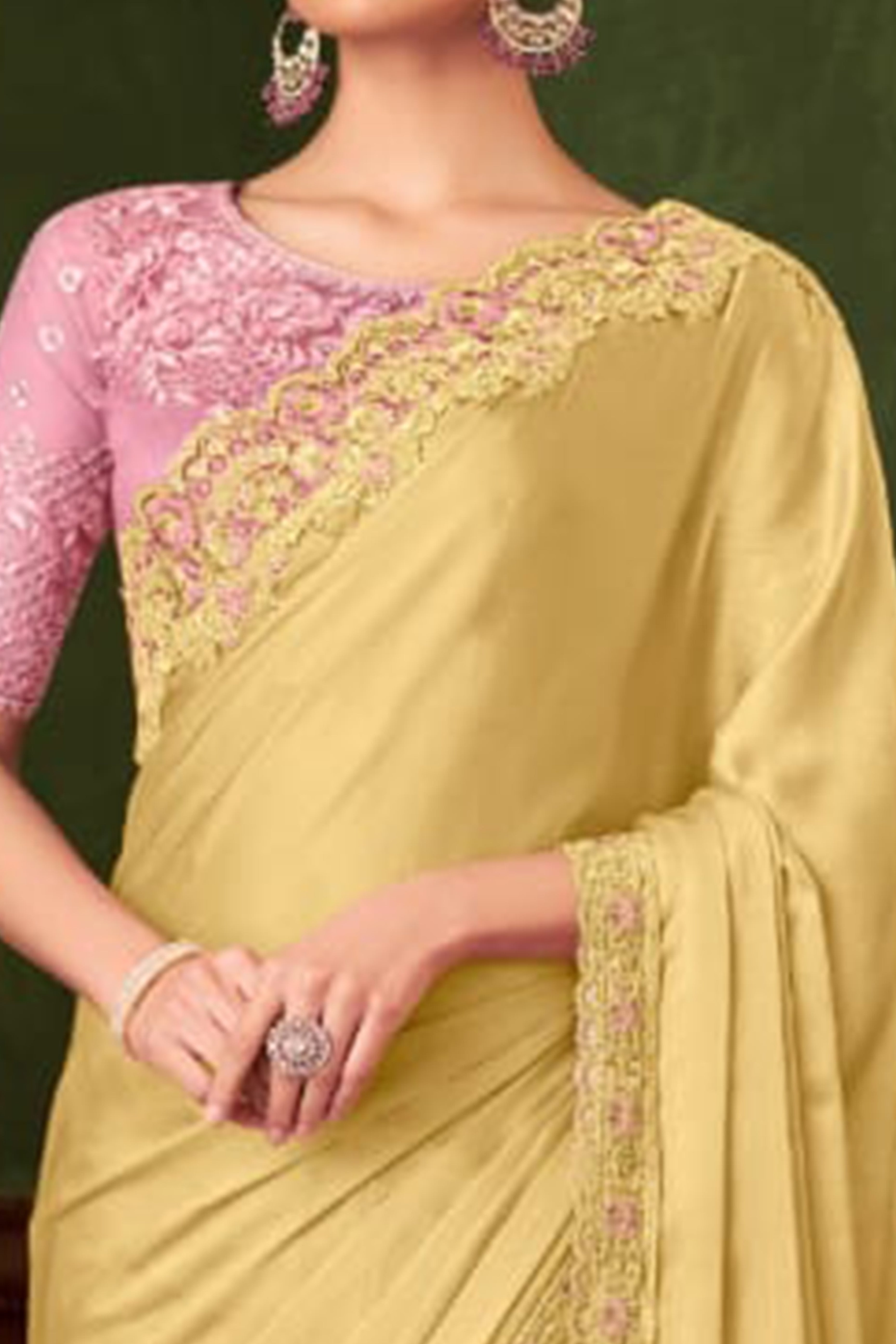 Elegant Yellow Floral Thread Embroidered Chiffon Saree Featuring Sequins Accents
