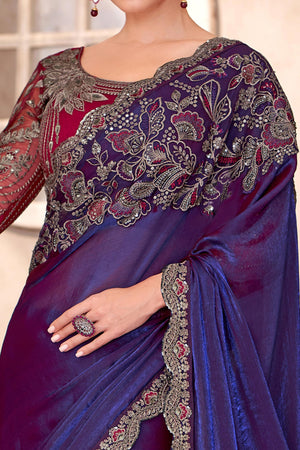 Party Perfect Violet Georgette Saree with Shimmering Sequin and Thread Embroidery