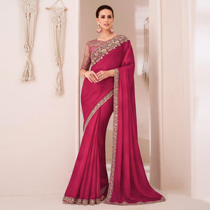 Pink Embroidered Chiffon Saree
