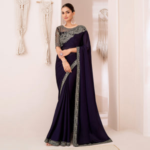 Navy Blue Embroidered Georgette Saree