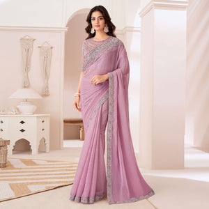 Light Pink Embroidered Chiffon Saree