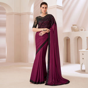Wine Embroidered Georgette Saree