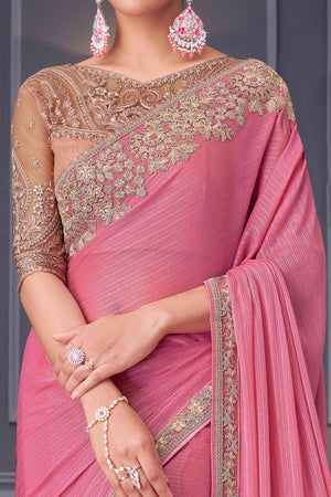 Pink Sequins Embroidered Satin Saree