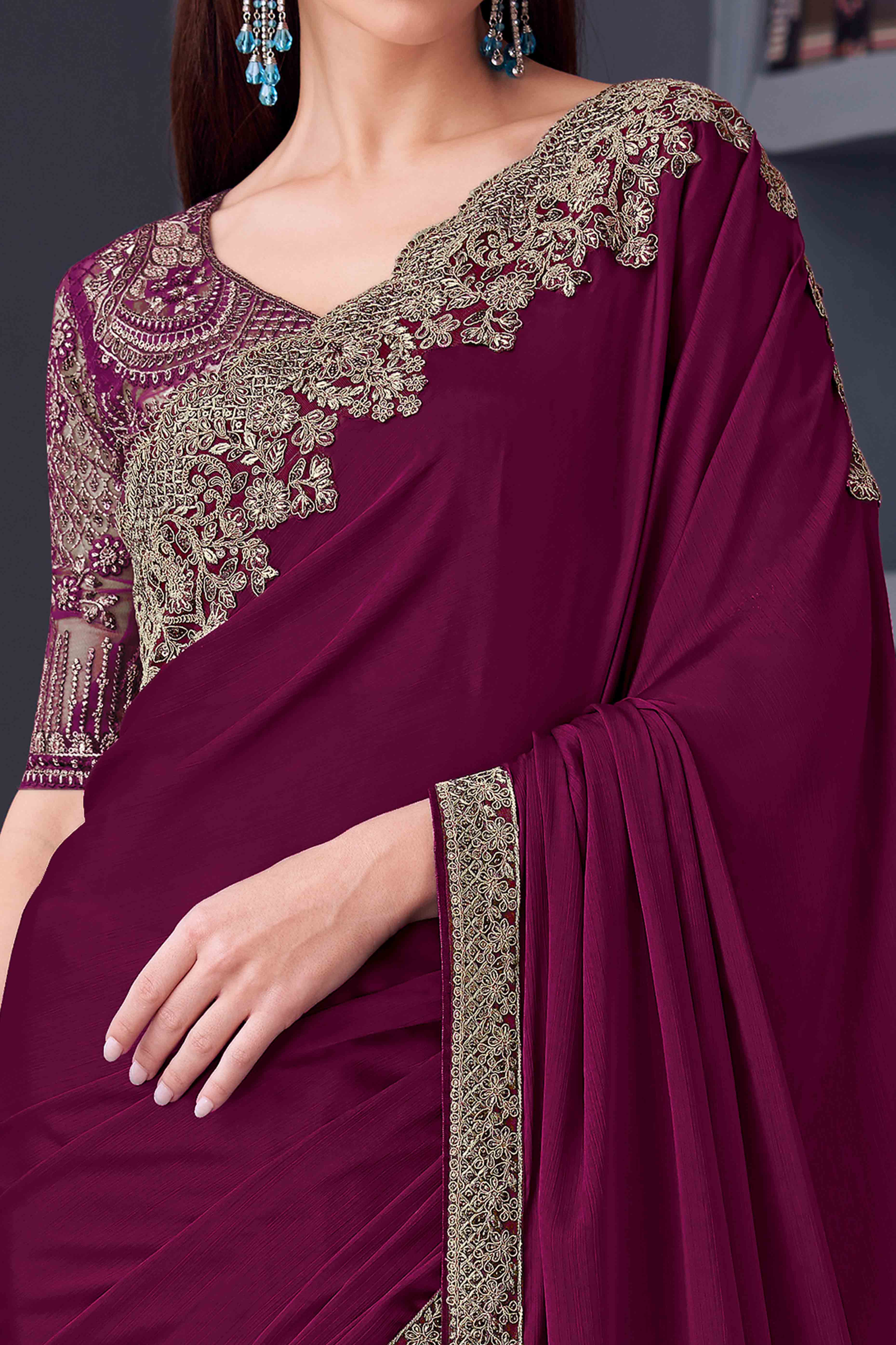 Purple Chiffon Saree with Embellished Border
