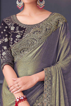 Bluish Grey Partywear Chiffon Saree with Ornate Border Detailing