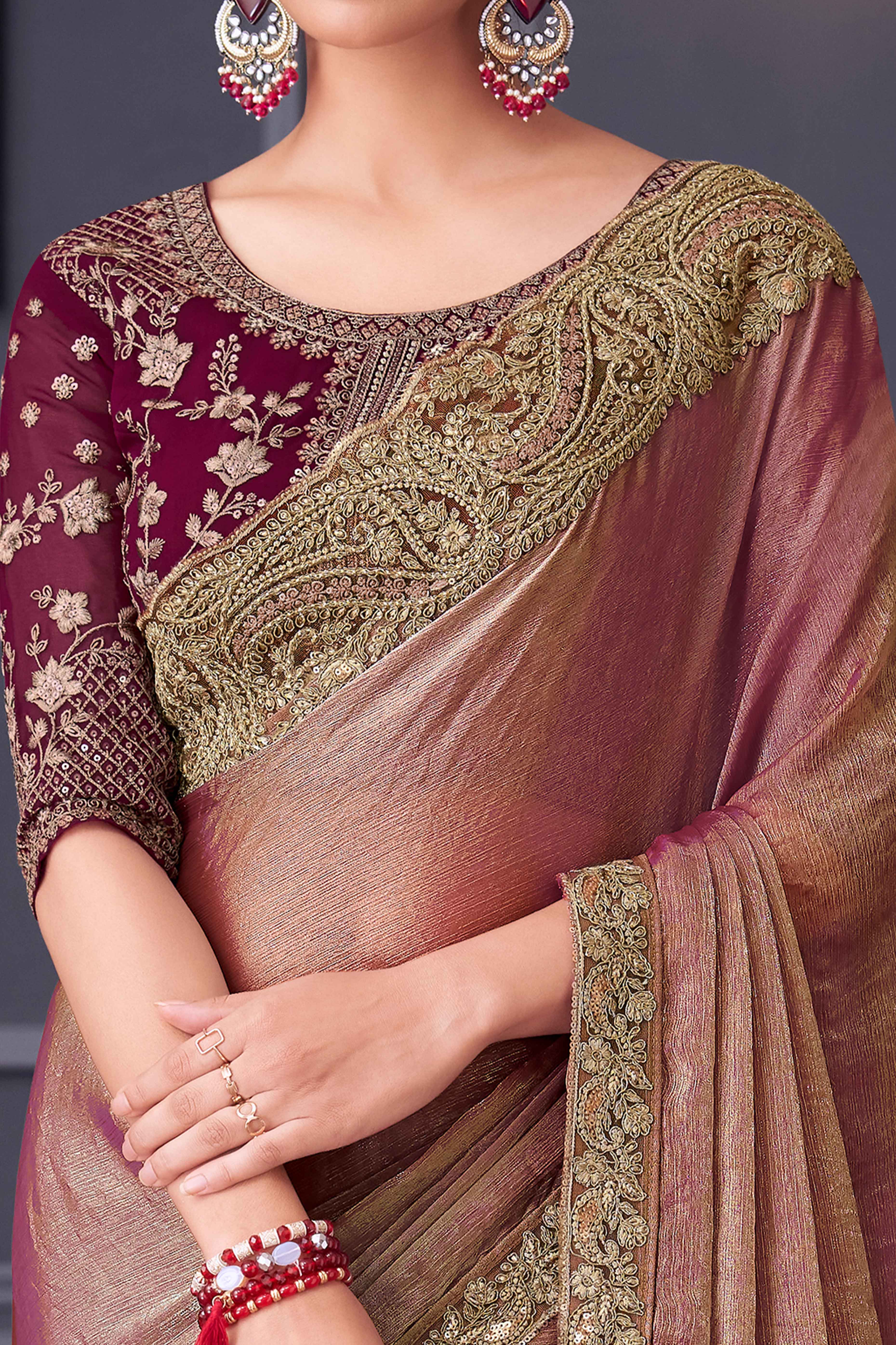 Mauve Partywear Chiffon Saree with Ornate Border Detailing