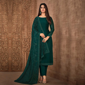 Green Diamond Work Georgette Semi Stitched Salwar Suit