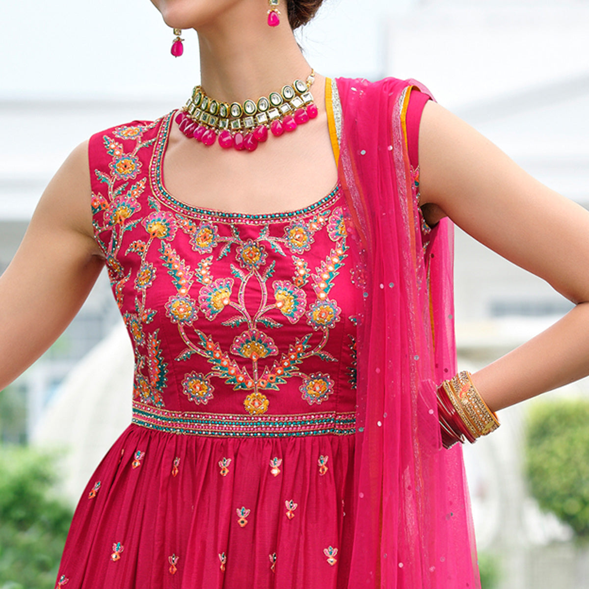 Pink Sequence Embroidered Viscose Kurti Palazzo Set