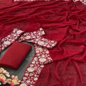 Maroon Georgette Saree Featuring Fine Sequin Embroidery for a Glam Look