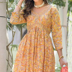 Yellow Floral Printed Modal Anarkali Salwar Suit