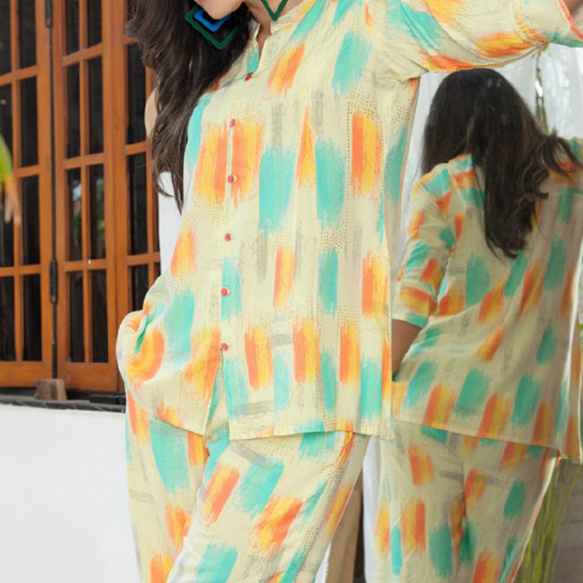 Multicolor Foil Printed Rayon Co Ord Set