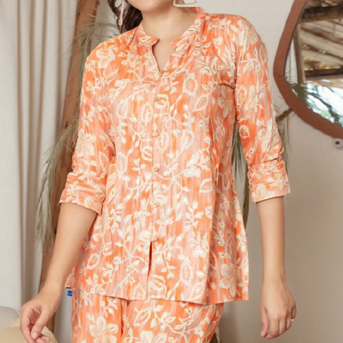 Orange Foil Printed Rayon Co Ord Set